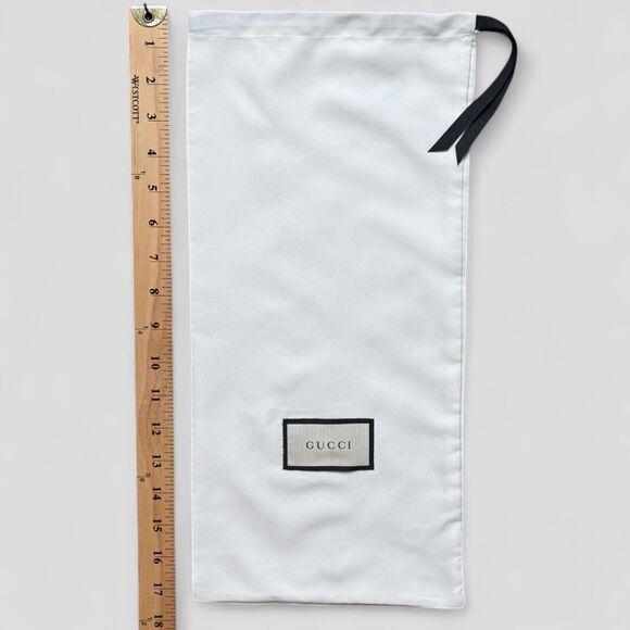 Gucci Dust Bag White Black Logo Drawstring Wallet Shoe Storage Cover 8.5 x 17.5 - Picture 4 of 6